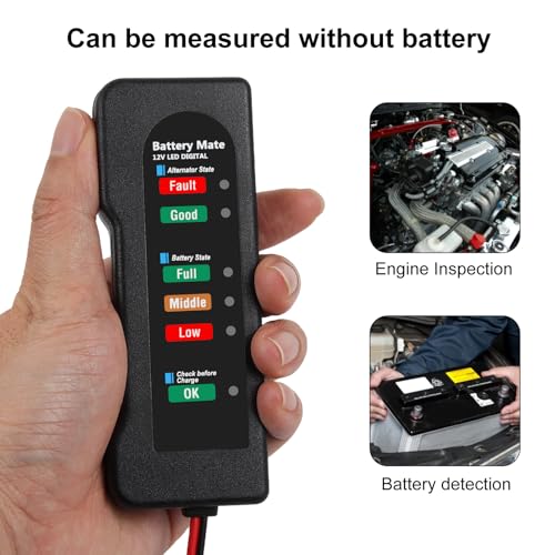 12V Car Battery Tester and Alternator Tester 12 Volt Automotive Battery Analyzer, Charging System Checker with LED Indicator for Cars, Trucks