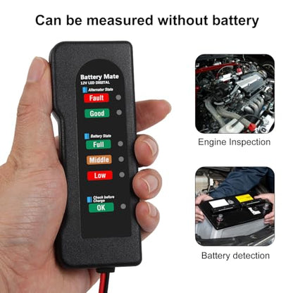 12V Car Battery Tester and Alternator Tester 12 Volt Automotive Battery Analyzer, Charging System Checker with LED Indicator for Cars, Trucks
