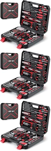 Eastvolt 218-Piece Household Tool Kit, Auto Repair Tool Set, Tool Kits for Homeowner, Plier, Screwdriver Set, Socket Kit and Toolbox Storage Case,Black + Red (Pack of 3) - size: Pack of 27, style: Tool Kit