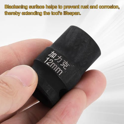 HARFINGTON 3pcs 4 Point Square Socket 1/2" Drive 12mm Metric Square Impact Socket CR-V Blackening Standard Wheel Sleeve Pneumatic Sleeve Tool for Auto Repair Mechanical Maintenance Home Use - size: 12mm