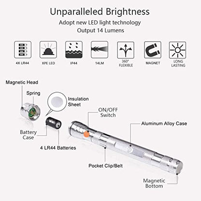 Dad Gifts, Magnetic Pickup Tool, Telescoping Magnet Flashlight, Gifts for Men, Birthday Gifts for Men, Dad, Father, Women, Him, Teen Boys, Mechanic, Boyfriend, Gift Ideas, Silver - style: Sliver Magnetic Tool