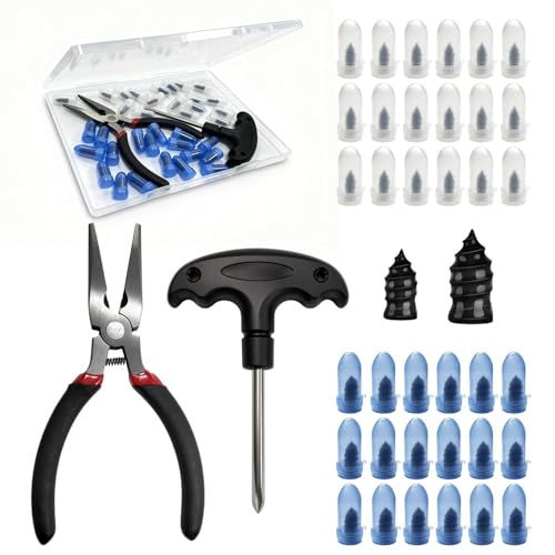 Tire Plugs Screw Type, Tire Repair Rubber Nail Kit with Screwdriver & Pliers, 36 pcs/2 size, Quick Fix for Car, Truck and Motorcycle - Black