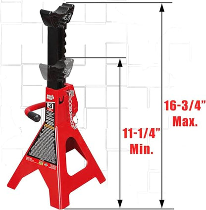 BIG RED TAM43002A Torin Steel Jack Stands: Double Locking, 3 Ton (6,000 lb) Capacity, Red, 1 Pair - size: 3 ton, style: Double Locking Steel