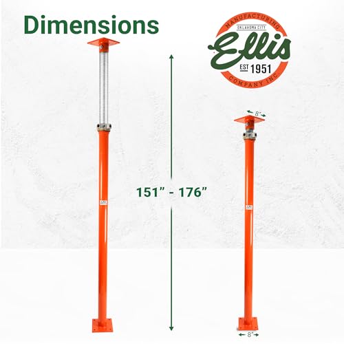 ELLIS Heavy-Duty Adjustable Steel Shore - Basement House Jack for Floor Leveling, Foundation, Beams & Concrete Bracing - 25,000 lb Capacity, 151"-176" Adjustable Support - size: 151" - 176" Adj. Safe Load Capacity (25,000 lb)
