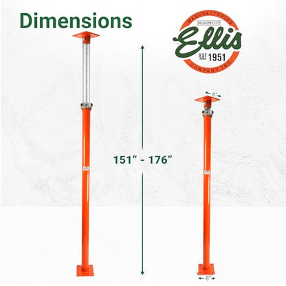 ELLIS Heavy-Duty Adjustable Steel Shore - Basement House Jack for Floor Leveling, Foundation, Beams & Concrete Bracing - 25,000 lb Capacity, 151"-176" Adjustable Support - size: 151" - 176" Adj. Safe Load Capacity (25,000 lb)