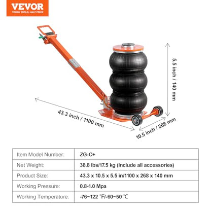 VEVOR Air Jack, 3 Ton/6600 lbs Triple Bag Air Jack, with Heightened Column Lifting Up to 21.3 Inch & Adjustable Handle, with Thick Rubber Pad, 1-6S Lifting Pneumatic Bag Jack Fits for Car, SUV - style: 3T/high 21.3in-Adjustable Handle