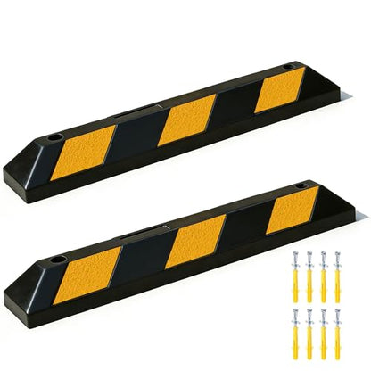 OrangeStar 2-Pack 36" Rubber Parking Curbs | Heavy Duty Vehicle Wheel Stopper, Garage Parking Aid with Yellow Reflective Stripes for Car, Truck, Trailer - size: 36in (2-Pack)