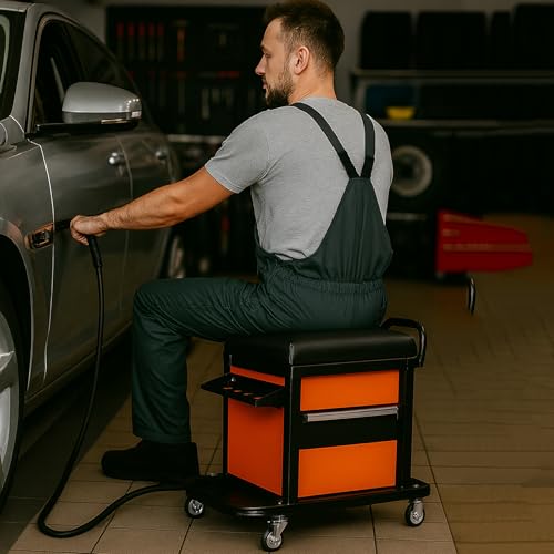 A A IN Rolling Tool Chest Creeper Seat with 4 Pieces 2-1/2" Swivel Casters,Padded Creeper Seat with Extra Storage,Tool Box Chair, 300 pounds Capacity Mechanics Chair with Drawers - style: Creeper Seat