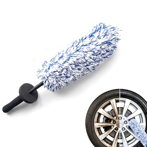 Wheel Barrel Cleaning Brush,2026 New Long Handle Microfiber Wheel Brush Car Duster,Lightweight Rim Detailing Tool for Narrow Spokes & Brake Calipers (Blue Brush/1pcs) - color: Blue Brush/1pcs