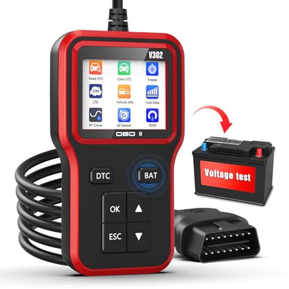 OBD2 Scanner & Battery Tester, Car Diagnostic Tool for Check Engine Light | Read and Clear Error Codes, Check Emission Readiness and Test Battery Status on OBD2 Vehicles Manufactured Since 1996（red） - color: red