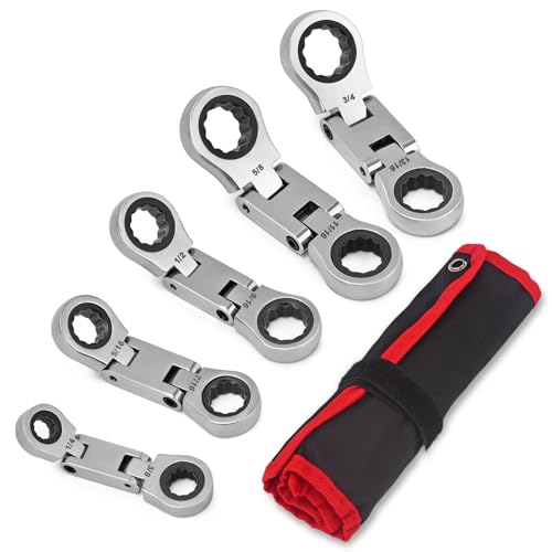 Stubby Wrenches Set, Flex Head Ratcheting Wrench Set Double Box End Ratchet Wrench 1/4 to 13/16 inch 5 Pieces SAE (SAE) - style: SAE