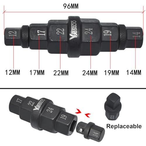 Hex Axle Tool for Motorcycle Front Axle Wheel, Allen Axle Spindle Socket Adapter Tool, 3/8 Inch 12mm 14mm 17mm 19mm 22mm 24mm, 6 in 1 Motorcycle Hex Allen Axle Tool - size: 6 in 1