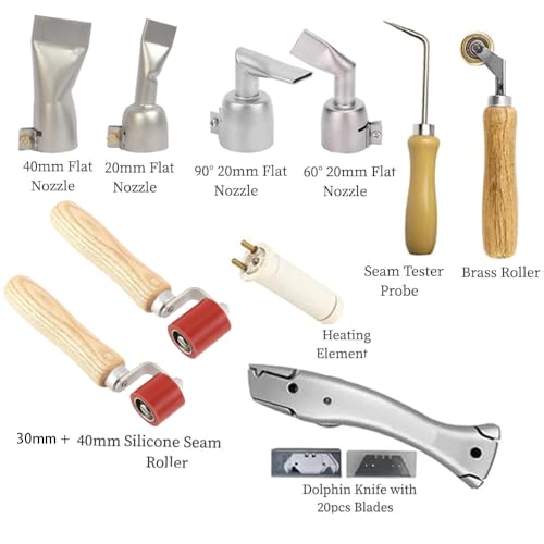 1600W Hot Air Plastic Welder Gun Plastic Repair Welder Kit, PVC Vinyl Rod Welding Gun, Flat Welding Nozzles, Various Welding Flooring Roofing Accessories Tool Set - style: Upgraded Flat Nozzles Welder Set