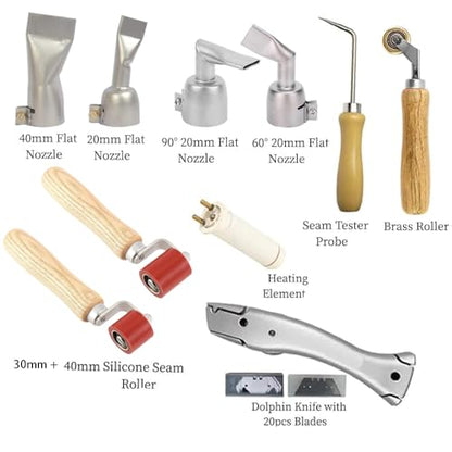 1600W Hot Air Plastic Welder Gun Plastic Repair Welder Kit, PVC Vinyl Rod Welding Gun, Flat Welding Nozzles, Various Welding Flooring Roofing Accessories Tool Set - style: Upgraded Flat Nozzles Welder Set