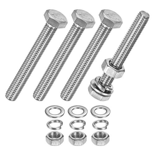 M METERXITY 4-Pack Hex Head Screw Bolt with Nuts Flat & Lock Washers M6x45mm Stainless Steel Bolts and Nuts Kit Fully Threaded Metric Bolt Assortment for Equipment/Machinery - size: M6 x 45mm