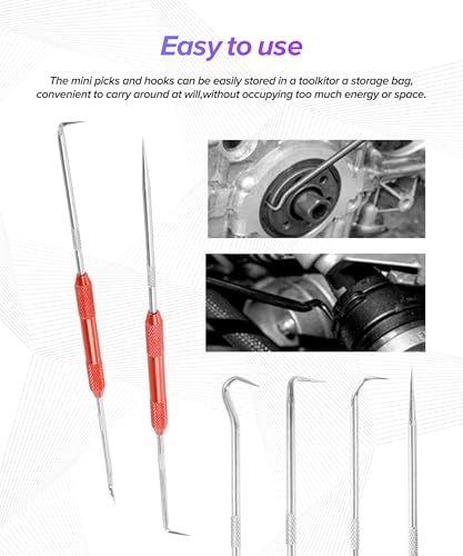 2PCS CarbonSteel Hook Tool and Pick Set,Car Accessories Double End Pick and Hook Set,Used to Automotive Repair,Cleaning Small Grooves,Remove O-Rings,Applicable to Most Cars (Red)