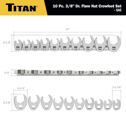 Titan 17296 3/8" Drive SAE Flare Nut Crowsfoot Wrench Set