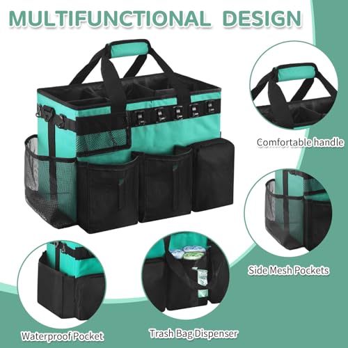 Boczif Cleaning Caddy Bag Wearable, Cleaning Caddy Supplies Organizer with Handle, Shoulder Straps & Detachable Divide, Cleaning Tool Organizers Tote Bag for Cleaners & Housekeepers (Green) - color: Green