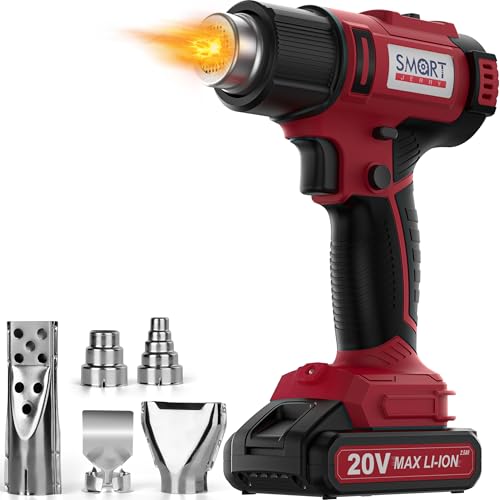 Cordless Heat Gun, Max 100 Minutes Run Time, Max 1022℉ (Battery Included) | Portable Heat Gun Kit for Vinyl Wrap, Resin, Crafting & Shrink Tubing | 5 Nozzles, Battery, and Battery Charger Included