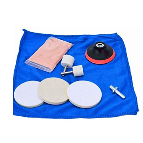 9Pcs/Set Glass Polishing Kit, Multifunctional 100g Cerium Oxide Polishing Powder Abrasive Discs Car Polish Pad Felt Wheel Scratch Removal Set for Windscreen and Glass Repair