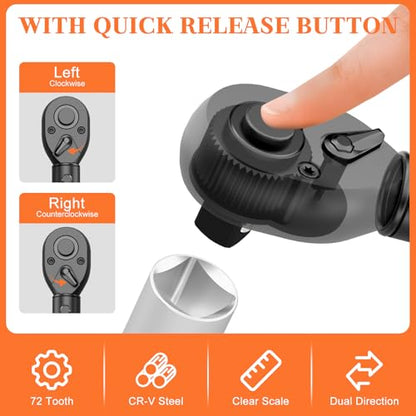 1/2 Inch Drive Click Torque Wrench, 25-250 Ft-lb, ±3% High Accuracy | 72-Tooth Dual-Direction Reversible Ratchet Head, Heavy Duty for Tire Change, Lug Nuts, Automotive, Truck, RV, Tractor - size: 25-250 ft.lb（1/2-Inch）