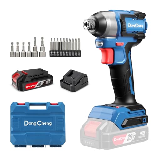 Dong Cheng 20V 1/4" Hex Brushless Impact Driver, 1460 in-lbs Cordless Impact Driver with 2.0Ah Batteries, 3-Speed, 4.9" Compact Impact Driver for Cabinetry, Deck Building & HVAC Installation - style: 1460 in-lbs, 1x Battery