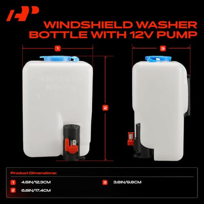 A-Premium Universal Windshield Washer Pump Fluid Reservoir Tank Bottle Kit with Jet Button Switch, 12V Washer Fluid Car Windshield Pump for ATV UTV