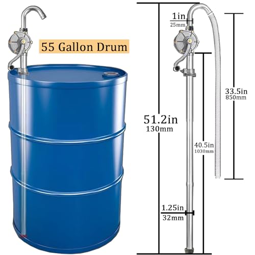 55 Gallon Drum Pump, Barrel Pump for engine oil, diesel fuel, gasoline, kerosene, Hand Pump for 55 Gallon Drum, 50, 5, 15, 30 gal Drum (Red) - color: Red
