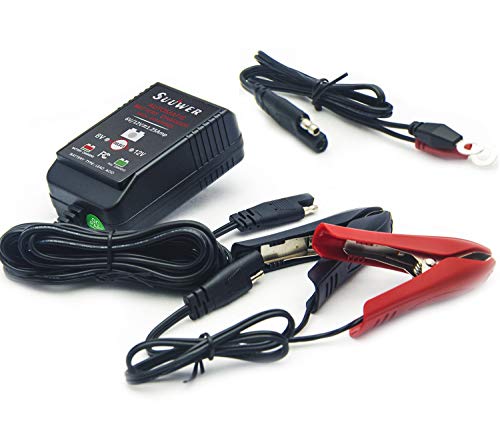 Suuwer Automatic Trickle Battery Charger, 6V&12V 1250mA Battery Maintainer. | for Car Motorcycle ATV Boat, With 12FT DC Cable