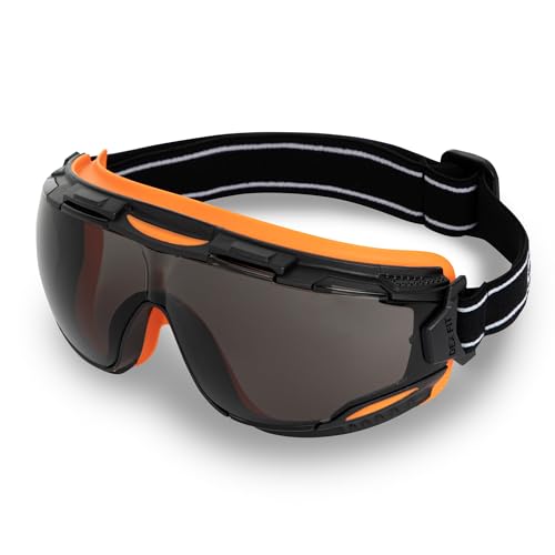 DEX FIT Safety Goggles SG220, Wide-Vision Lab & Chemical Splash Eye Protection, Anti-Fog & Scratch Resistant, Soft Seal, Z87.1 Approved; Black/Orange, Smoke Tinted Lens, 19mm Strap, 1 PC - color: Black/Orange - Smoke - 19mm