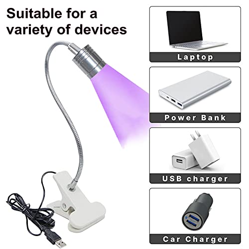 USB UV LED Nail Lamp,3W 5V Gel Nail Polish UV Light,UV Glue Curing Lamp with Gooseneck & Clamp Fixtures for UV Gel Nails,Portable Nail Dryer for Gel Polish Nail Art Tools Silver - color: Ww Silver