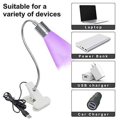 USB UV LED Nail Lamp,3W 5V Gel Nail Polish UV Light,UV Glue Curing Lamp with Gooseneck & Clamp Fixtures for UV Gel Nails,Portable Nail Dryer for Gel Polish Nail Art Tools Silver - color: Ww Silver