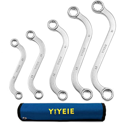 YIYEIE Offset S-Style Box End Wrench Set, 5-Piece, Chrome Vanadium Steel, 10x11mm, 12x13mm, 14x15mm, 16x17mm, 18x19mm - size: S Style Set Metric