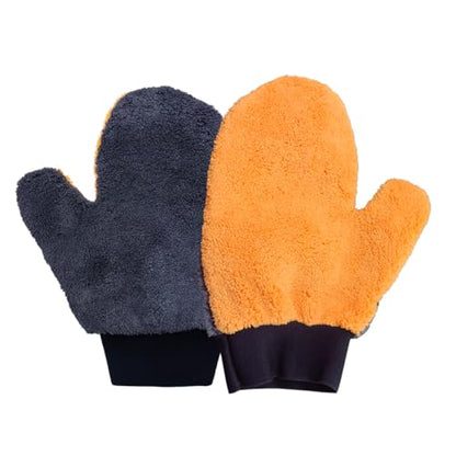 2PCS Coral Fleece Car Wash Mitts, No Scratch Microfiber Wash Mitt Car Cleaning Glove with Thumb, Reusable Dusting Mitt with Elastic Wrist Cuff for Car Washing and Detailing (Thumb Glove) - style: Thumb Glove