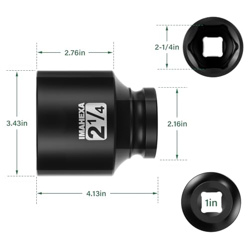 1" Drive Shallow Impact Socket,2-1/4 Inch SAE Jumbo Socket,CR-MO 6 Point for Easy Removal of Large Axle Nut（SAE) - size: 1 Inch Shallow 2-1/4", style: 1"Drive Shallow Impact Socket