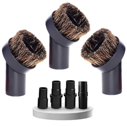3 Pack (1.25'') Horsehair Soft Vacuum Brush Attachment plus Adapters Compatible with Small Shop Vacs, Shark, Miele & Central Vacs - Vacuum Accessories for Furniture, Blinds, Baseboard & Car Interior - style: 32MM &35MM Attachment