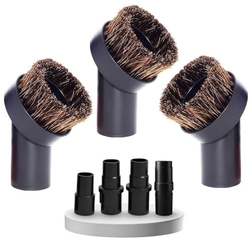 3 Pack (1.25'') Horsehair Soft Vacuum Brush Attachment plus Adapters Compatible with Small Shop Vacs, Shark, Miele & Central Vacs - Vacuum Accessories for Furniture, Blinds, Baseboard & Car Interior - style: 32MM &35MM Attachment