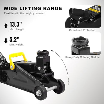 Torin 2 Ton Hydraulic Floor Jack, 4000 lbs Capacity Low Profile Trolley Service Jack with 5.2"-13.3" Lifting Range, Heavy Duty Steel Car Jack for Sport Utility Vehicle, Cars, Black - size: 2 ton floor jack