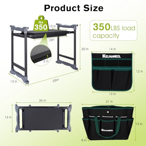 Garden Kneeler and Seat with Umbrella, 2-in-1 Foldable Gardening Stool with Adjustable Bracket, Detachable Tool Bags, Heavy Duty Kneeling Pad for Gardening (Beige Green) - color: Beige & Green