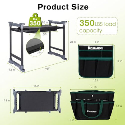 Garden Kneeler and Seat with Umbrella, 2-in-1 Foldable Gardening Stool with Adjustable Bracket, Detachable Tool Bags, Heavy Duty Kneeling Pad for Gardening (Beige Green) - color: Beige & Green