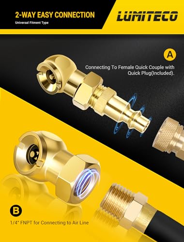 LUMITECO 2-Pack Ball Foot Air Chuck Set, 1/4" FNPT Closed Flow Tire Chuck Inflator Nozzle w/Air Chuck Quick Connect, Tire Air Nozzle for Tire Inflator Gauge, Tire Hose Tool, Air Compressor Attachments - size: Ball Foot Air Chucks