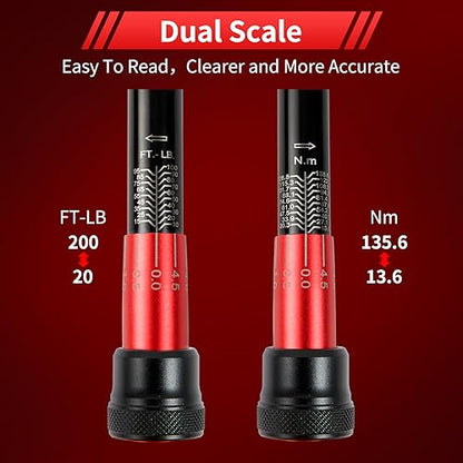 Hairich 3/8-Inch Torque Wrench, Dual-direction Torque Wrenches 10-100ft.lb/13.6-135.6Nm, 72-Tooth Dual Range Scales Torque Wrench with Quick Release Reversible Head | Dual-direction torque wrenches, 72-Tooth Dual Range Scales, Quick Release Reversible Hea