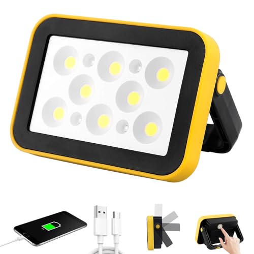 AUMIO USB Rechargeable Flood Light, COB Work Light with 5 Lighting Modes | 180° Adjustable Stand | Wide Flood Beam | Portable Design | Cordless Use | Job Site, Garage & Camping Ready - color: COB 1-Pack