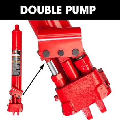 Big RED Torin Hydraulic Long Ram Jack with Double Piston Pump and Clevis Base (Fits: Garage/Shop Cranes, Engine Hoists, and More): 8Ton (16,000 lb.) Capacity, Red - style: 8 TON/DOUBLE PUMP