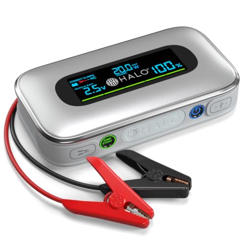 Halo Bolt 1500A Car Battery Jump Starter with Large Digital Screen, Portable 12V Lithium Battery Jump Starter, Portable Power Bank, 3-Mode LED Flashlight, Safe & Simple Design, TSA Approved - Silver - color: Silver