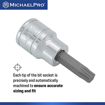 MichaelPro 16-Piece Torx Bit Socket Set with Rail, 1/4'', 3/8'' and 1/2'' Drives, T8 - T70, High Torque Resistant S2 Steel, Socket Adapters and Rail Organizer Included - MP012022 - size: 16Pc Torx