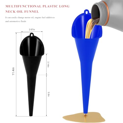 2 PCS Oil Funnel, Multi-Purpose Plastic Long Neck Oil Funnel, Automotive Use Funnels for Filling Oils Lubricants Water Diesel, Kitchen Funnels for Filling Bottles Jars (Blue+Black) - color: Blue+Black, 2 PCS