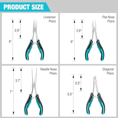 DURATECH 4PCS Long Reach Pliers Set with Pouch, Mini Extra Long Pliers Set | Needle Nose, Diagonal, Linesman and Flat Nose Pliers, For Jewelry Making, Wire Bending, Object Gripping, Narrow Space - style: 4PCS