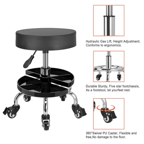 JOSTZHXIN Garage Mechanic Stool Chair Rolling Shop Chair, Height Adjustable Garage Shop Seat, Low Stools with Storage Tray, Rolling Stool for Salon SPA Tattoo (Style 4) - style: Style 4