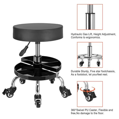 JOSTZHXIN Garage Mechanic Stool Chair Rolling Shop Chair, Height Adjustable Garage Shop Seat, Low Stools with Storage Tray, Rolling Stool for Salon SPA Tattoo (Style 4) - style: Style 4